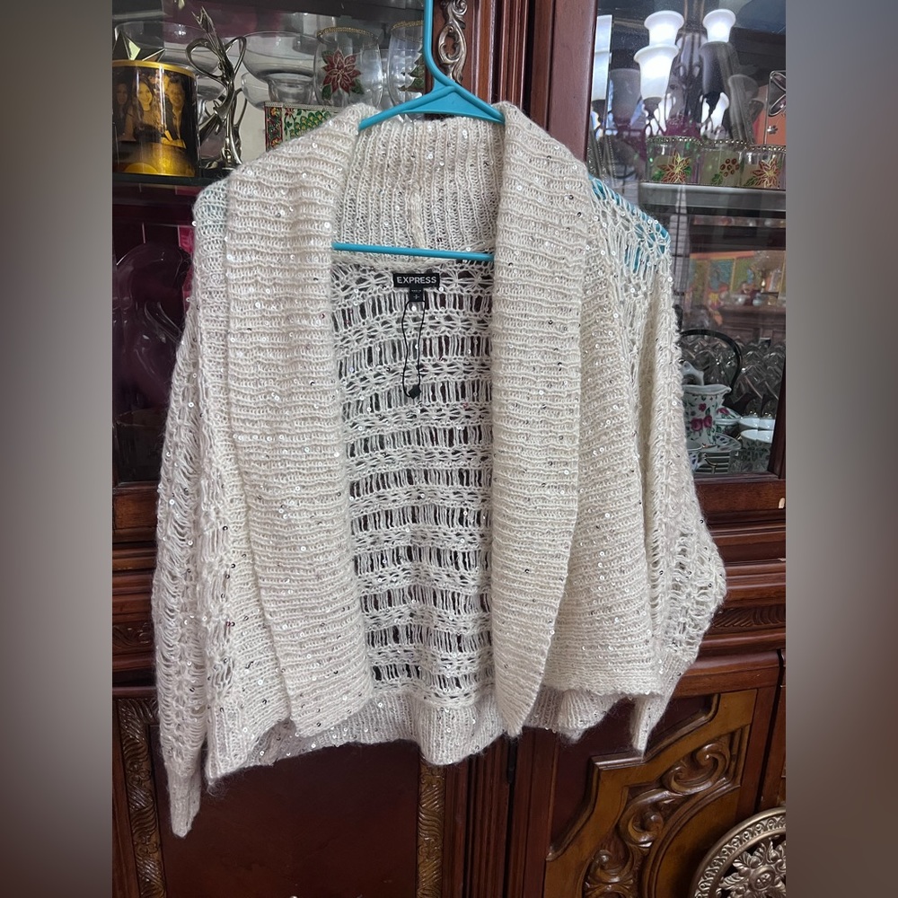 NWOT EXPRESS white sequin cardigan size small